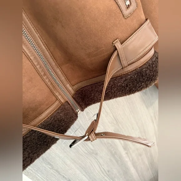 Brown Shearling Aviator Jacket - Picture 3 of 5